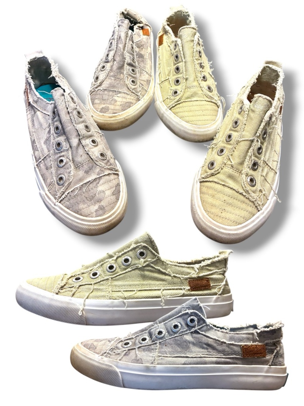 🧵 Blowfish Malibu Canvas Slip-On Sneakers Distressed Bundle 2 Pairs Women’s 7.5